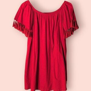 ASOS Cotton Red Tassel Trimmed Gathered Strapless Sundress Size 10 12 14 M L